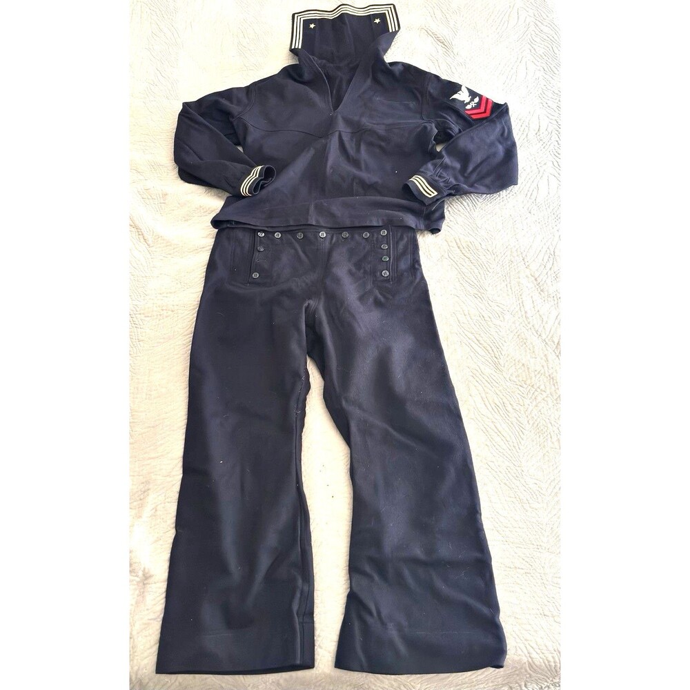 Mens Vintage US Navy Military Sailor Uniform JUMPER BLUE DRESS WOOL Size 44R